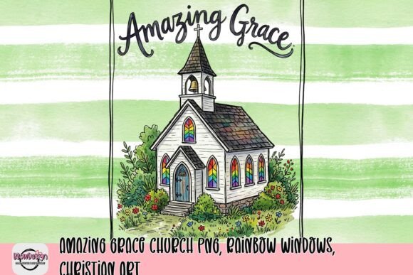 Amazing Grace Church PNG: Rainbow Windows T-Shirt Designs