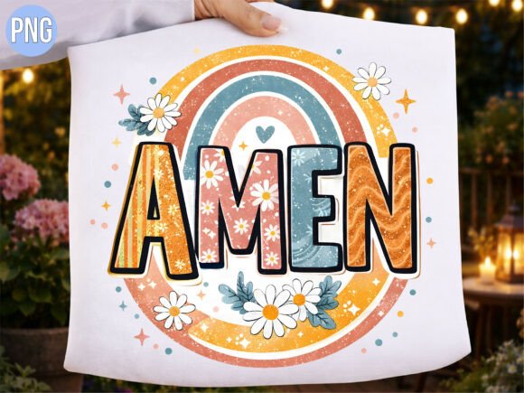 Amen Retro Rainbow Daisy Christian PNG T-Shirt Designs