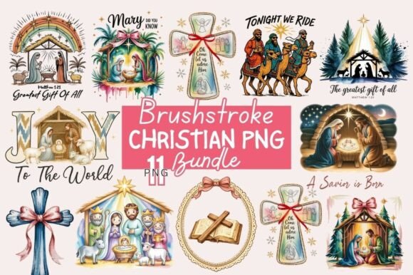 Brushstroke Christian PNG Bundle: T-Shirt Designs