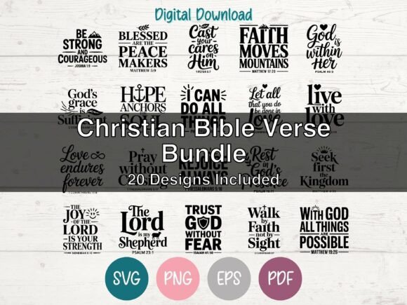 Christian Bible Verse Bundle: 20 SVG T-Shirt Designs