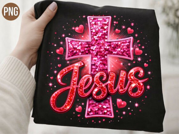Christian Jesus Cross Pink Glitter PNG: T-Shirt Designs
