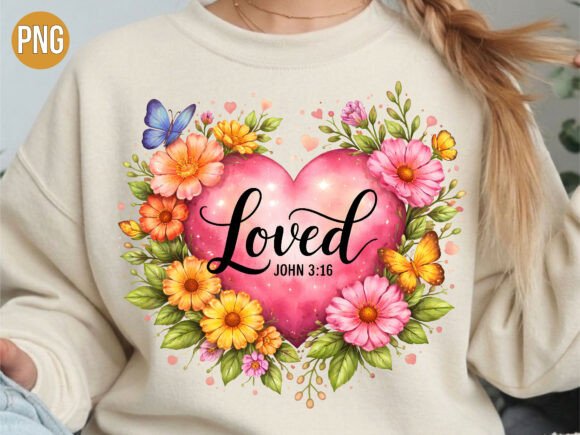 Christian Loved Floral Heart PNG T-Shirt Designs
