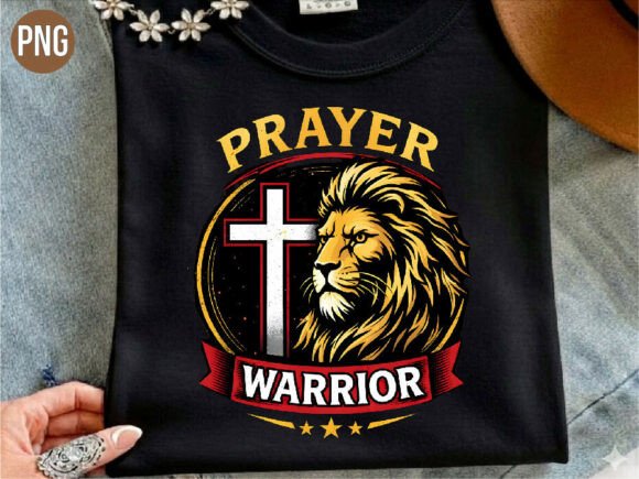 Christian Prayer Warrior Lion Cross PNG: T-Shirt Designs