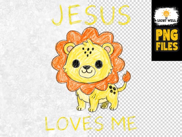 Cute Lion Jesus Loves Me PNG for T-Shirt Designs