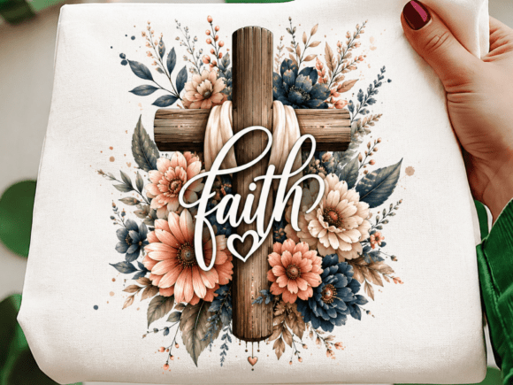 Faith Floral Cross Christian PNG for T-Shirt Designs