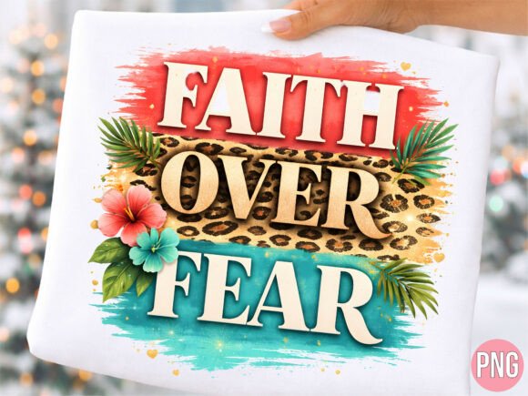Faith over Fear Leopard Christian PNG T-Shirt Designs