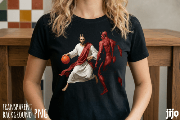 Jesus Dribbling Past Devil PNG: T-Shirt Designs with Brand Potential