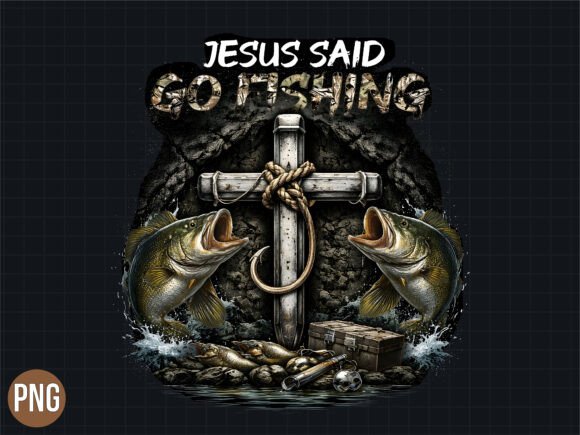 Jesus Said Go Fishing Cross Shirt PNG & T-Shirt Designs
