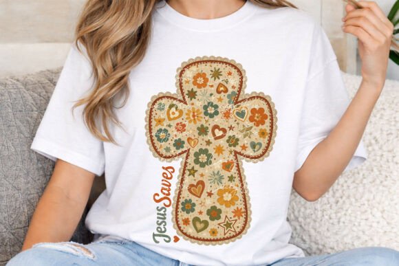 Jesus Saves PNG Retro Floral Cross T-Shirt Designs