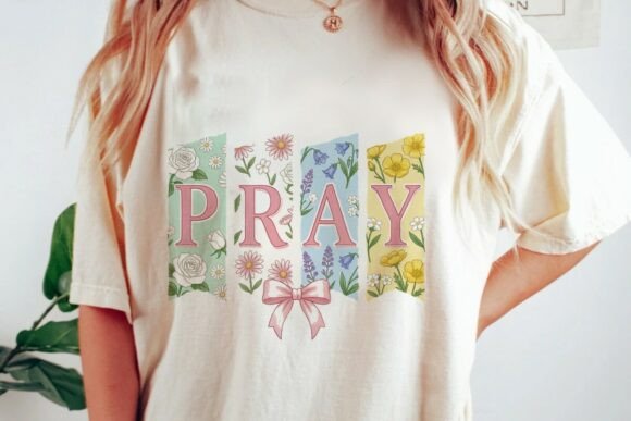 Pray Floral Ribbon Christian PNG for T-Shirt Designs
