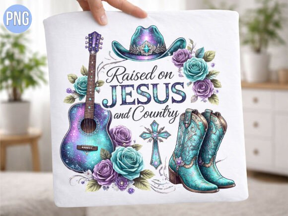 Raised on Jesus & Country Boots PNG T-Shirt Designs