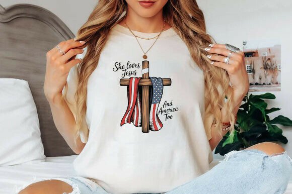 She Loves Jesus PNG, 4th of July Shirt — T-Shirt Designs